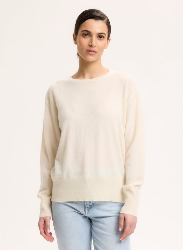 Majestic Filatures Pull Blanc Col Rond Manches Longues En Cachemire Cachemire