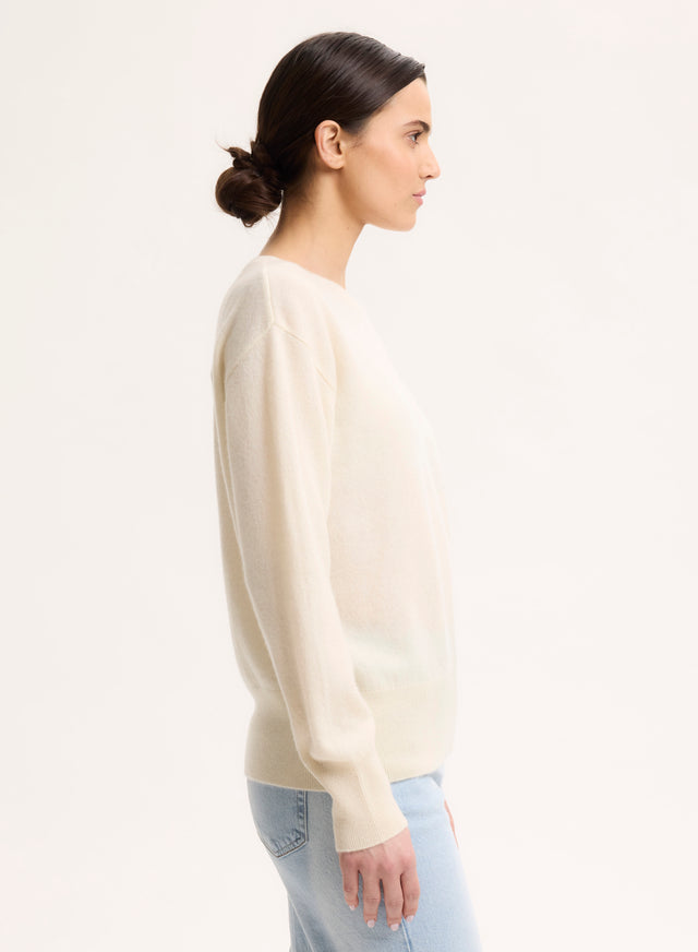 Majestic Filatures Pull Blanc Col Rond Manches Longues En Cachemire Cachemire