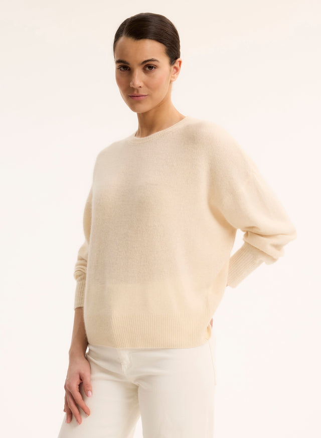 Majestic Filatures Pull Blanc Col Rond Manches Longues Raccoon / Polyamide
