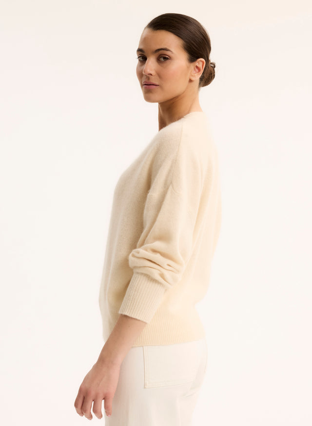 Majestic Filatures Pull Blanc Col Rond Manches Longues Raccoon / Polyamide