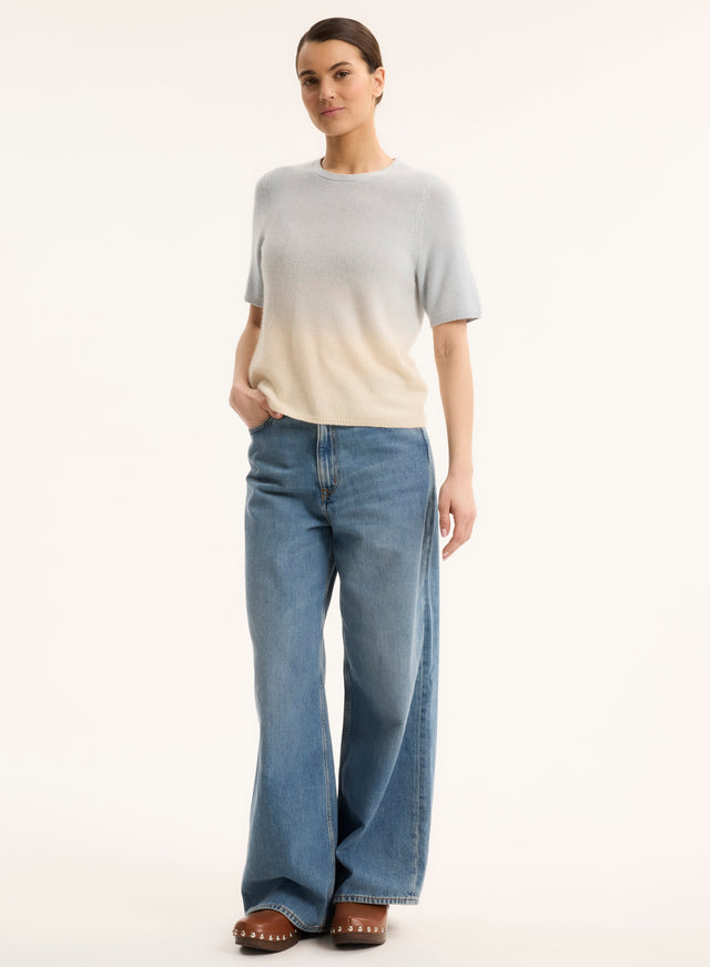Majestic Filatures Pull Bleu Col Rond Manches Courtes En Raccoon / Polyamide Raccoon / Polyamide