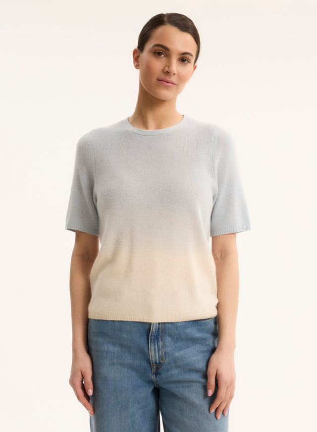 Majestic Filatures Pull Bleu Col Rond Manches Courtes En Raccoon / Polyamide Raccoon / Polyamide