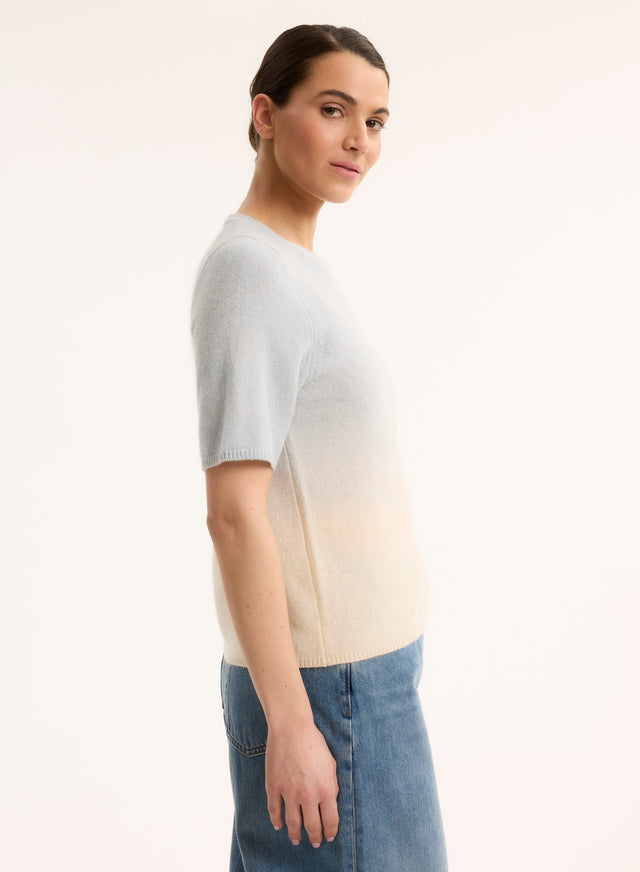 Majestic Filatures Pull Bleu Col Rond Manches Courtes En Raccoon / Polyamide Raccoon / Polyamide