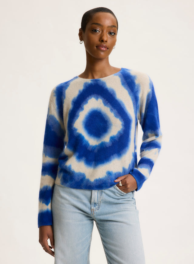 Majestic Filatures Pull Bleu Col Rond Manches Longues Raccoon / Polyamide