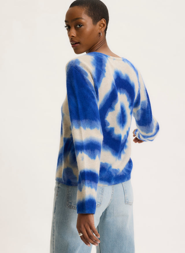 Majestic Filatures Pull Bleu Col Rond Manches Longues Raccoon / Polyamide