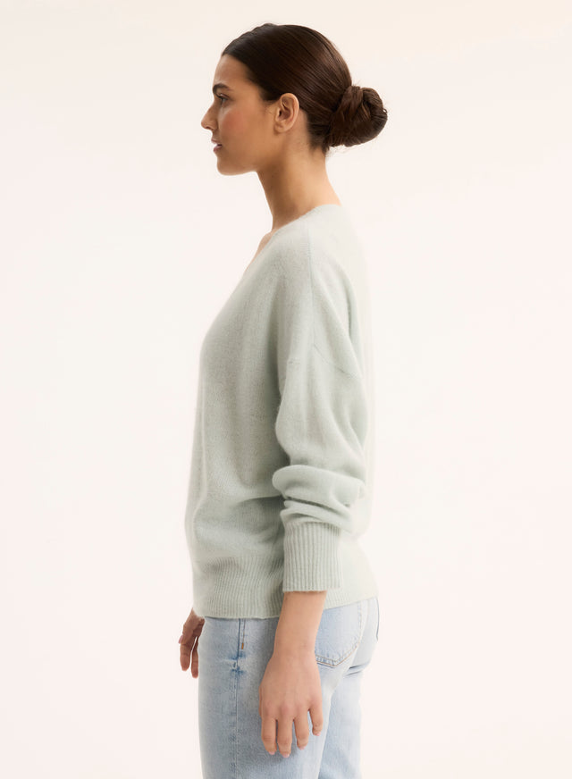 Majestic Filatures Pull Bleu Col V Manches Longues En Raccoon / Polyamide Raccoon / Polyamide