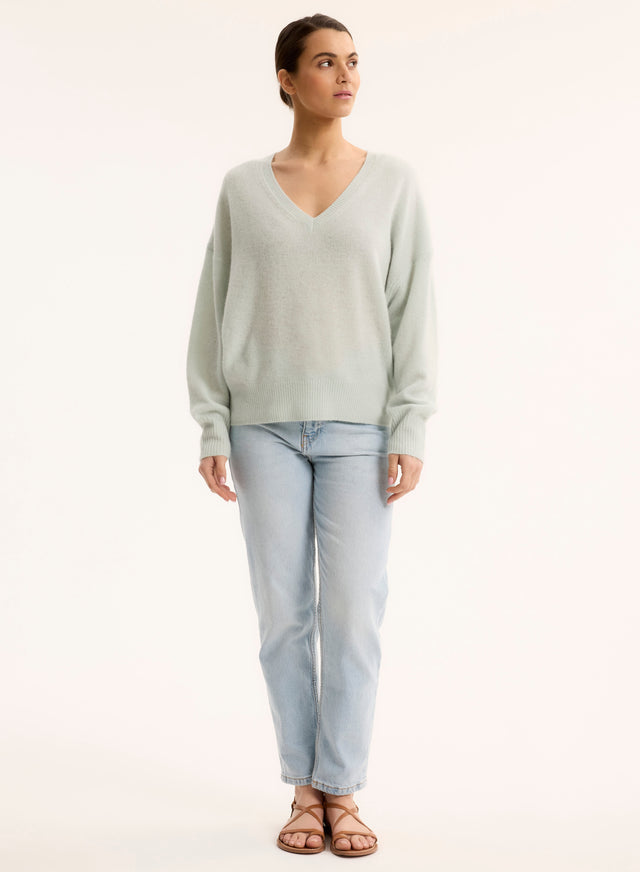 Majestic Filatures Pull Bleu Col V Manches Longues En Raccoon / Polyamide Raccoon / Polyamide