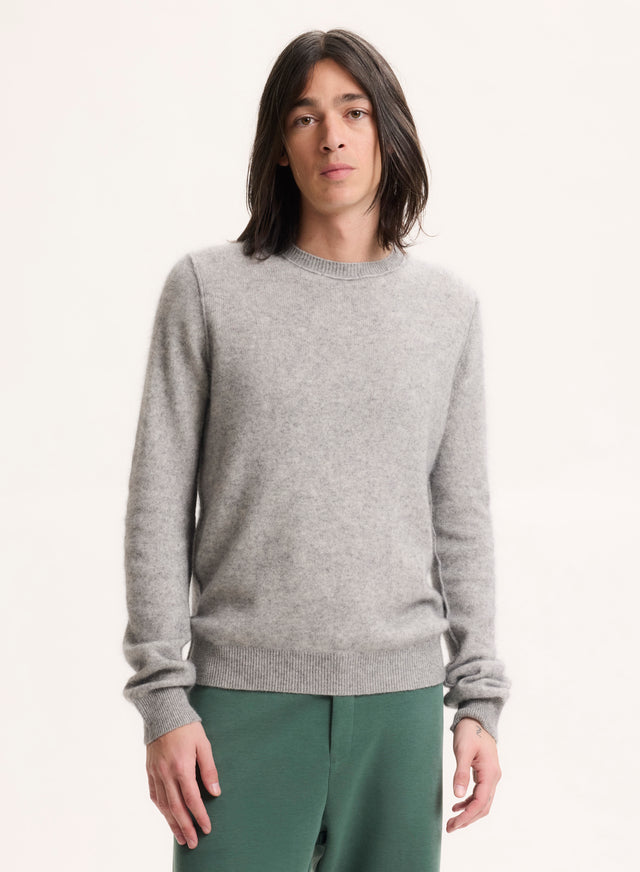 Majestic Filatures Pull Gris Clair Chiné Col Rond Manches Longues En Raccoon Raccoon / Polyamide