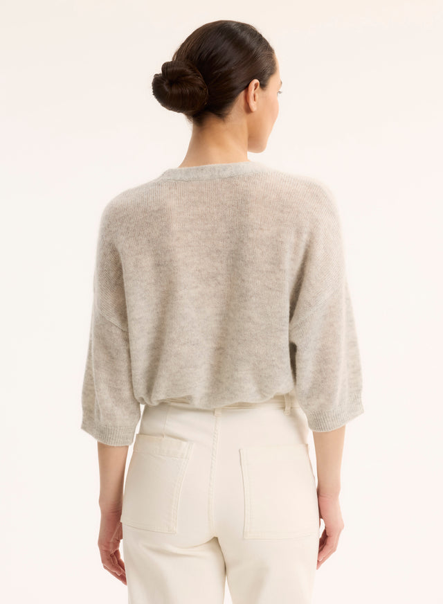 Majestic Filatures Pull Gris Col Rond Manches Coudes En Laine / Soie / Cachemire Laine / Soie / Cachemire