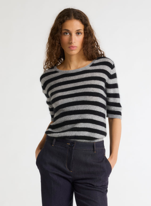 Majestic Filatures Pull Gris Col Rond Manches Courtes En Raccoon / Polyamide Raccoon / Polyamide