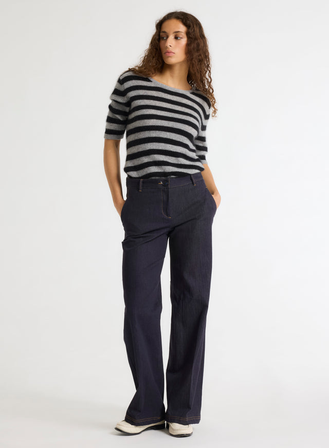 Majestic Filatures Pull Gris Col Rond Manches Courtes En Raccoon / Polyamide Raccoon / Polyamide