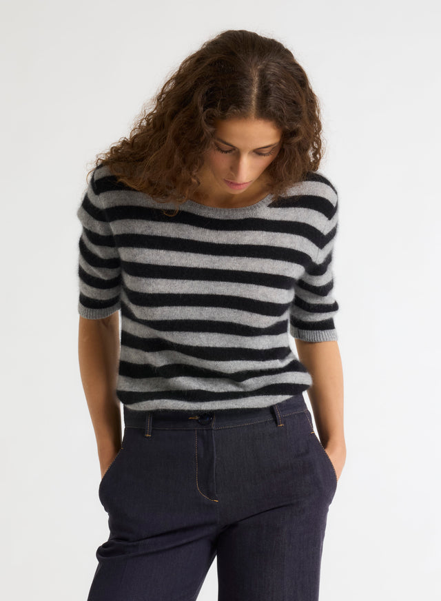 Majestic Filatures Pull Gris Col Rond Manches Courtes En Raccoon / Polyamide Raccoon / Polyamide