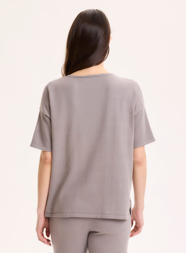 Majestic Filatures Pull Gris Col V Manches Courtes En Coton Organique / Elasthanne Coton Organique / Elasthanne