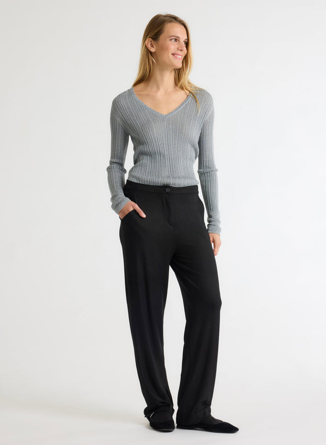 Majestic Filatures Pull Gris Col V Manches Longues En Acetate / Fibre Metallisee / Polyamide Acetate / Fibre Metallisee / Polyamide