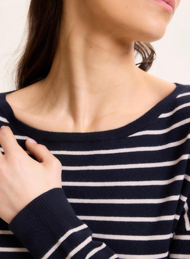 Majestic Filatures Pull Marine Col Bateau Manches Longues En Coton Organique / Elasthanne Coton Organique / Elasthanne