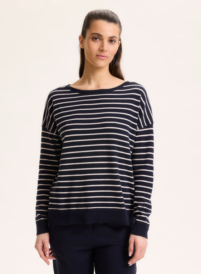 majestic filatures Pull Marine Col Bateau Manches Longues en Coton organique / Elasthanne Coton organique / Elasthanne