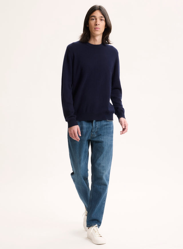 Majestic Filatures Pull Marine Col Rond Manches Longues Cachemire