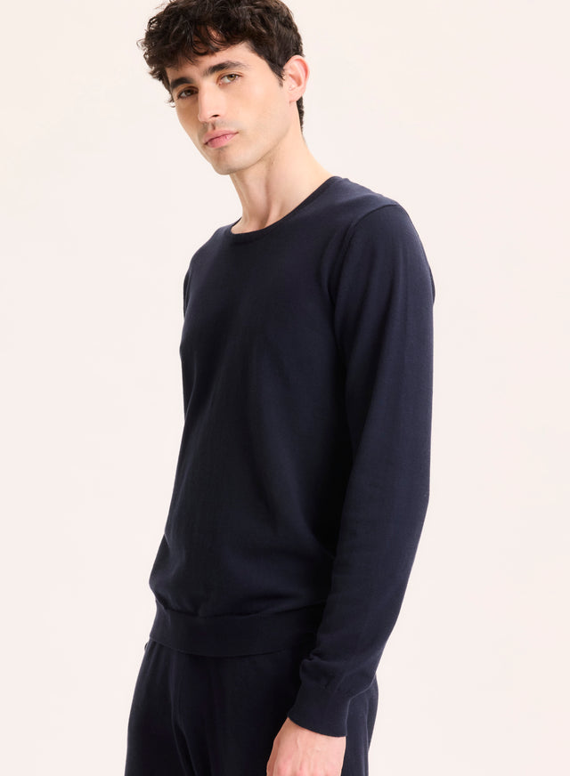 Majestic Filatures Pull Marine Col Rond Manches Longues En Coton Organique / Elasthanne Coton Organique / Elasthanne
