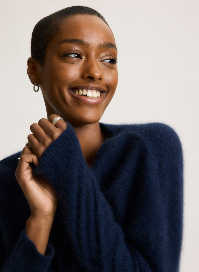 Majestic Filatures Pull Marine Col Rond Manches Longues En Raccoon / Polyamide Raccoon / Polyamide