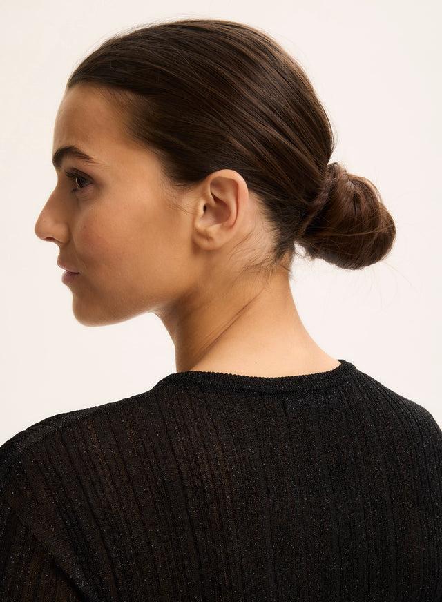 Majestic Filatures Pull Noir Col Rond Manches Coudes Acetate / Fibre Metallisee / Polyamide