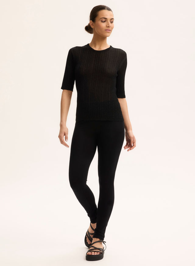 Majestic Filatures Pull Noir Col Rond Manches Coudes Acetate / Fibre Metallisee / Polyamide