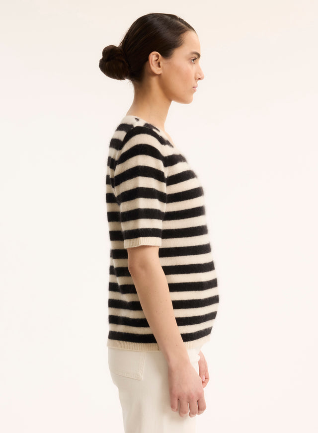 Majestic Filatures Pull Noir Col Rond Manches Courtes En Raccoon / Polyamide Raccoon / Polyamide