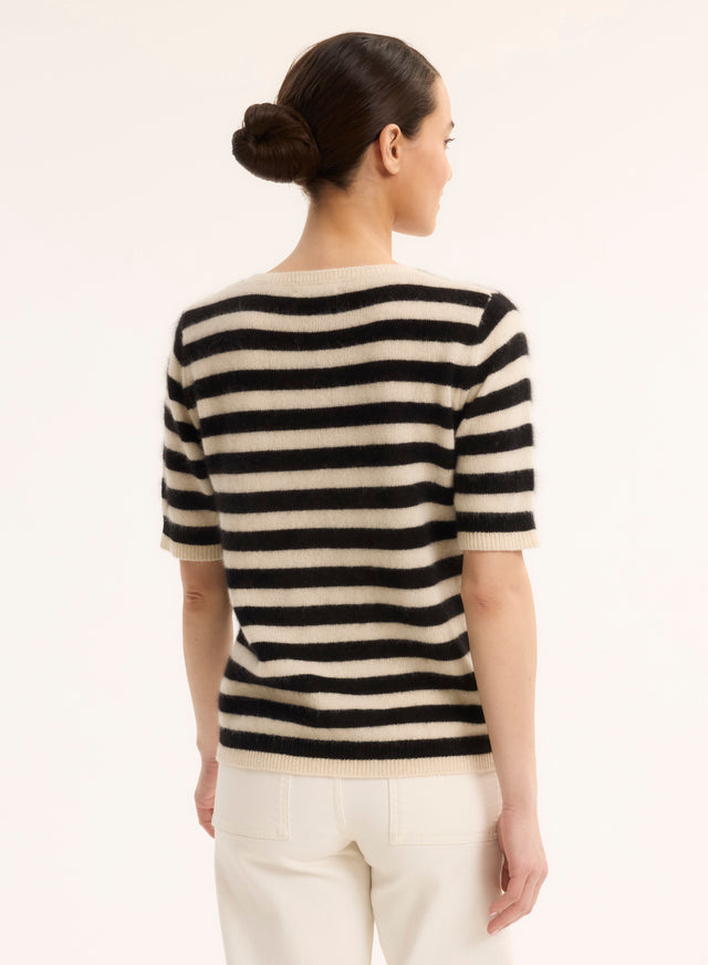 Majestic Filatures Pull Noir Col Rond Manches Courtes En Raccoon / Polyamide Raccoon / Polyamide