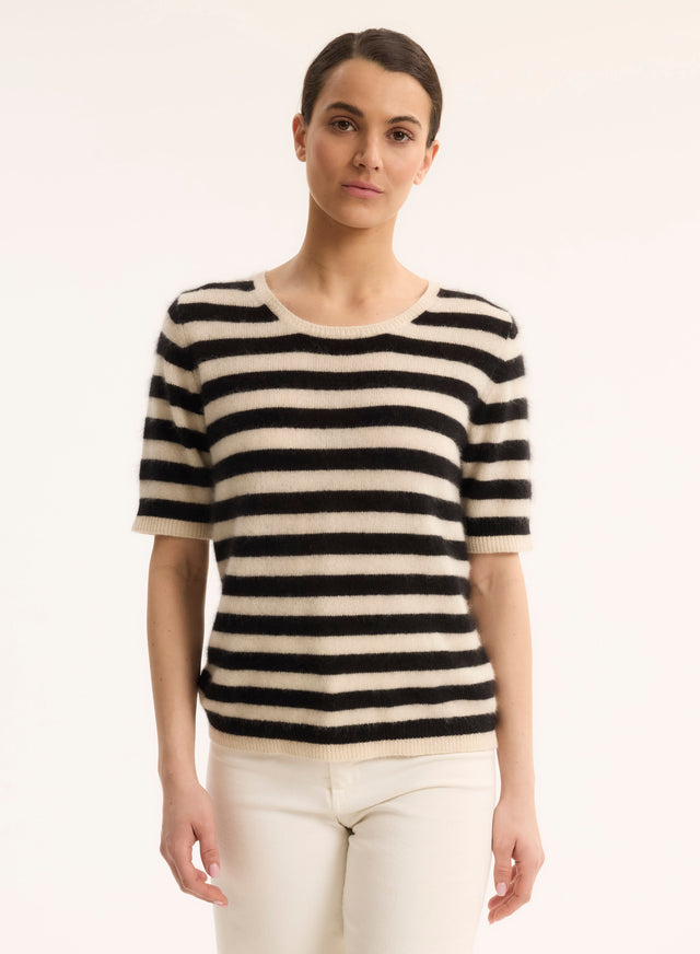 majestic filatures Pull Noir Col Rond Manches Courtes en Raccoon / Polyamide Raccoon / Polyamide