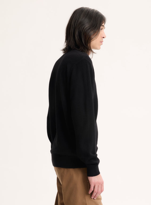 Majestic Filatures Pull Noir Col V Manches Longues Cachemire