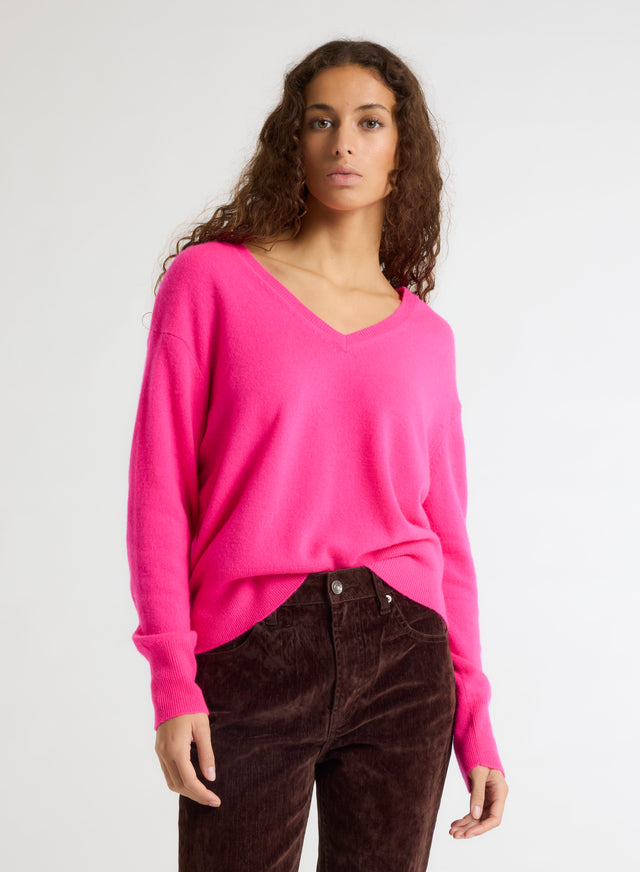 Majestic Filatures Pull Rose Col V Manches Longues En Cachemire Cachemire