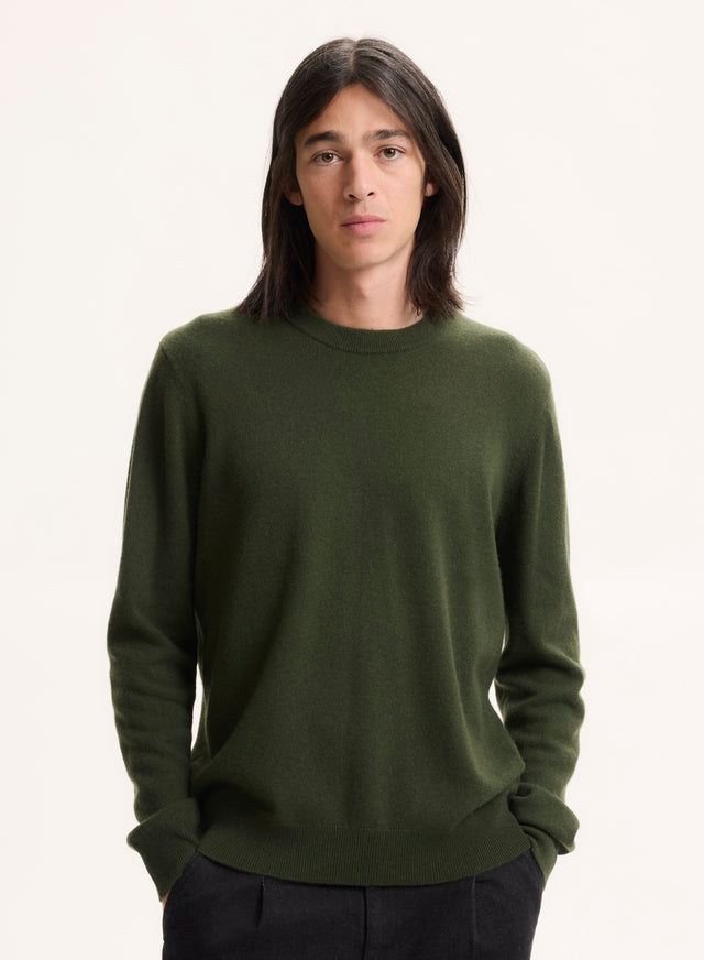 Majestic Filatures Pull Vert Col Rond Manches Longues Cachemire