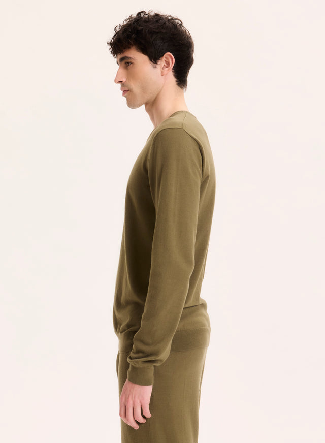 Majestic Filatures Pull Vert Col Rond Manches Longues En Coton Organique / Elasthanne Coton Organique / Elasthanne