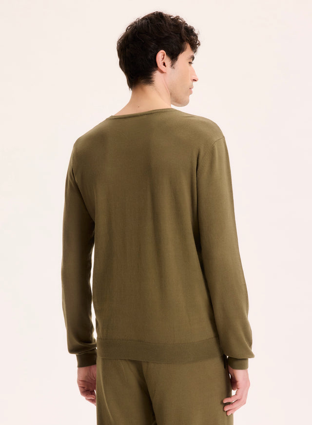 Majestic Filatures Pull Vert Col Rond Manches Longues En Coton Organique / Elasthanne Coton Organique / Elasthanne