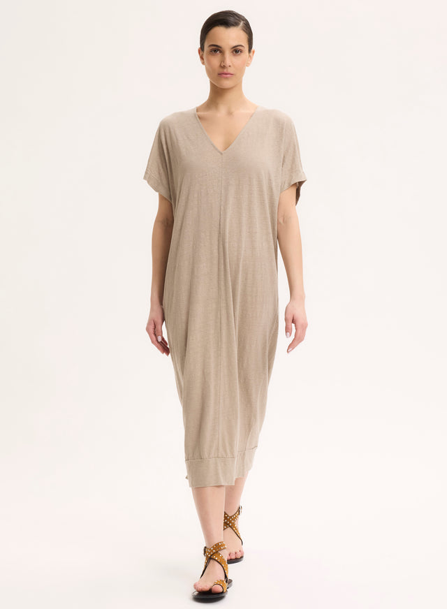 majestic filatures Robe Beige Col V en Lin / Elasthanne Lin / Elasthanne