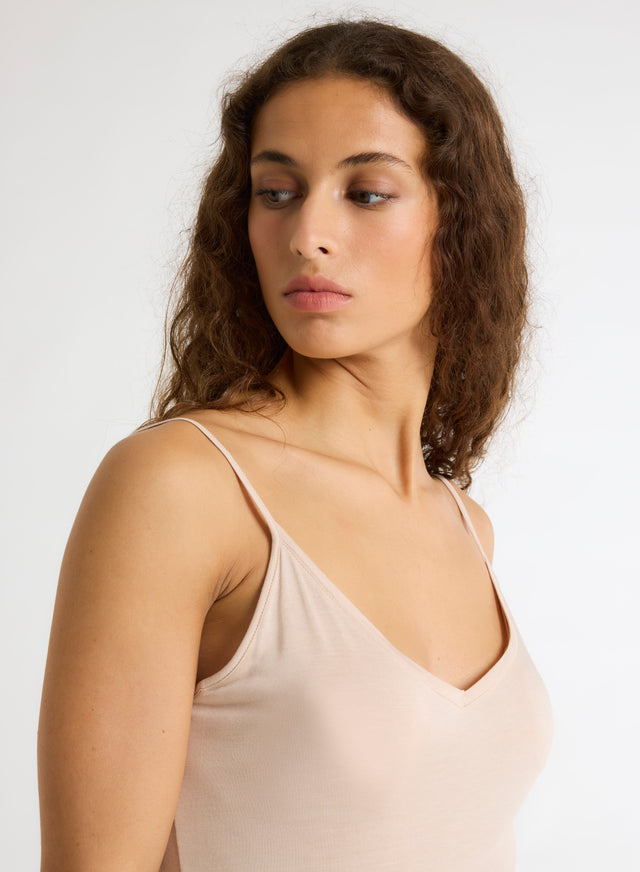 Majestic Filatures Robe Beige Fines Bretelles En Viscose Viscose