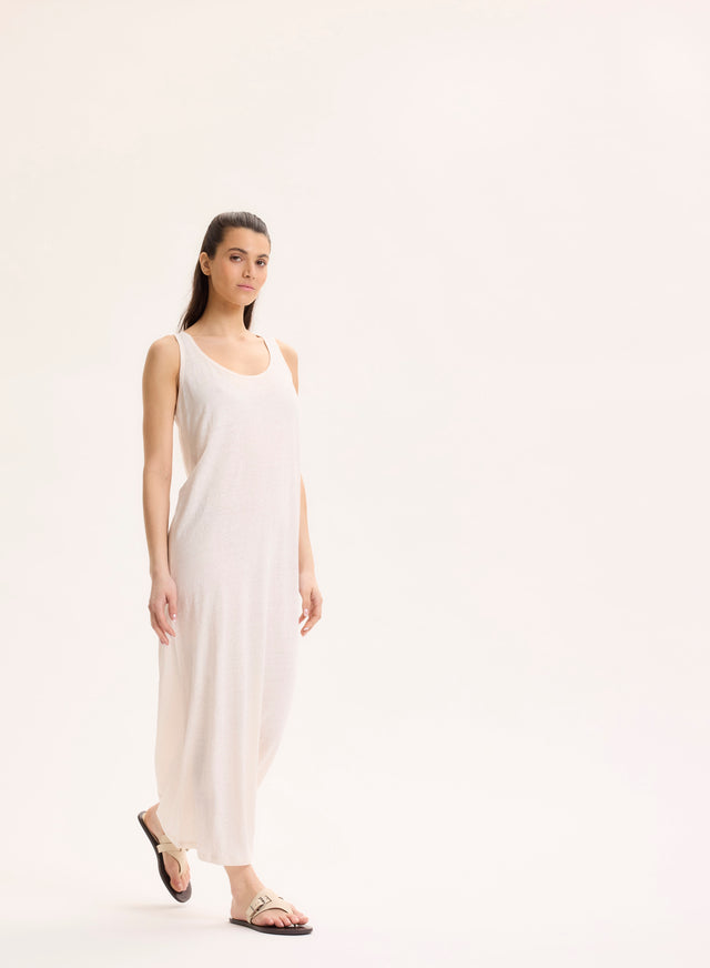 Majestic Filatures Robe Blanche Col Rond Sans Manches En Lin / Elasthanne Lin / Elasthanne
