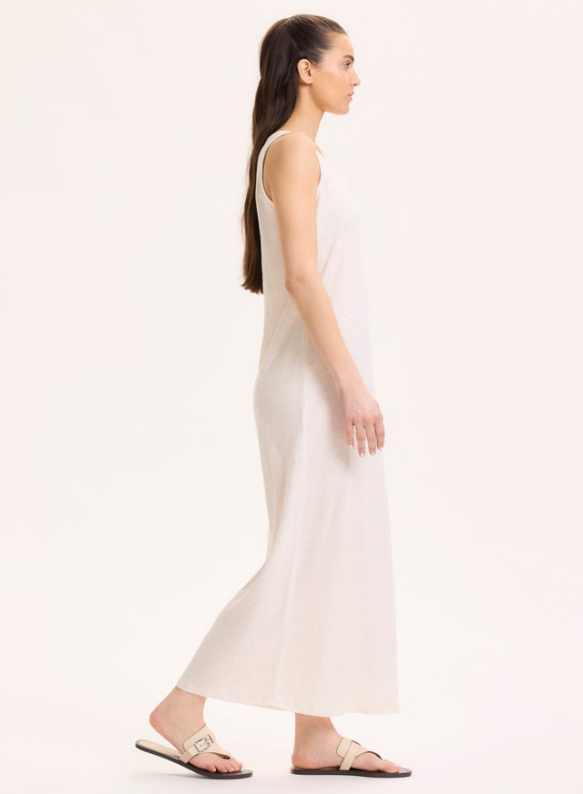 Majestic Filatures Robe Blanche Col Rond Sans Manches En Lin / Elasthanne Lin / Elasthanne