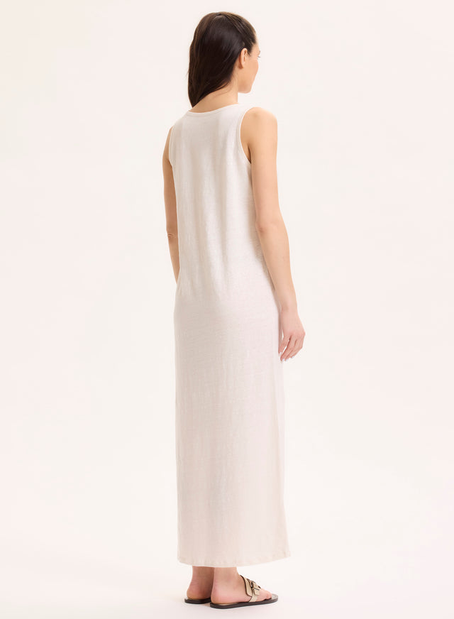 Majestic Filatures Robe Blanche Col Rond Sans Manches En Lin / Elasthanne Lin / Elasthanne