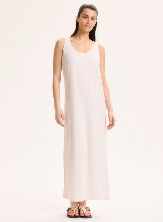 majestic filatures Robe Blanche Col Rond Sans Manches en Lin / Elasthanne Lin / Elasthanne