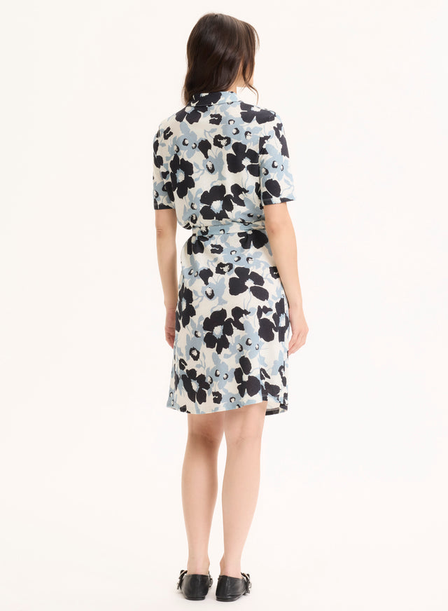 Majestic Filatures Robe Bleu Col Chemise Manches Courtes En Coton Organique / Lin Coton Organique / Lin