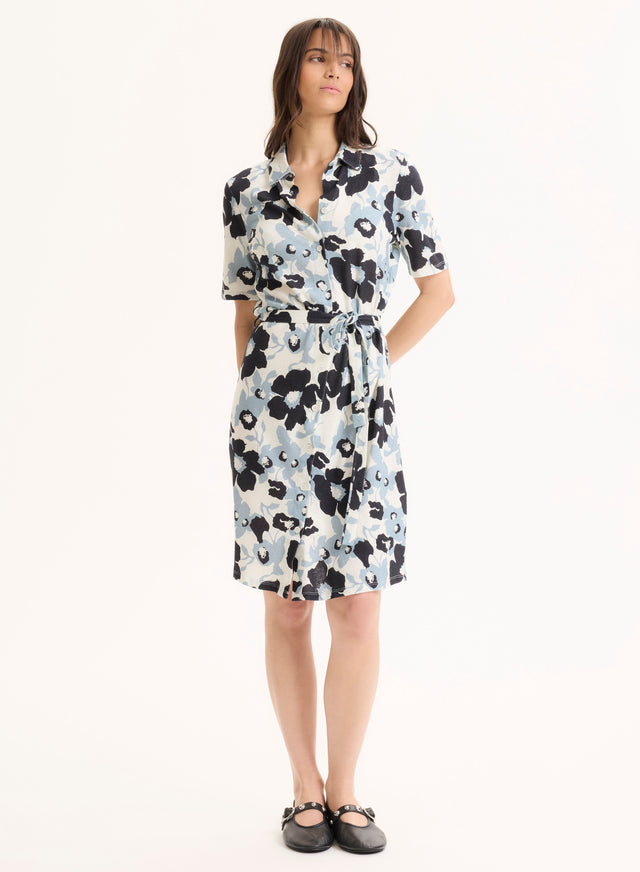 majestic filatures Robe Bleu Col Chemise Manches Courtes en Coton organique / Lin Coton organique / Lin