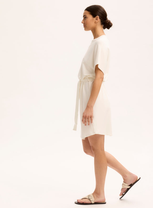 Majestic Filatures Robe Écrue Col Rond Manches Courtes En Viscose / Élasthanne Viscose / Élasthanne