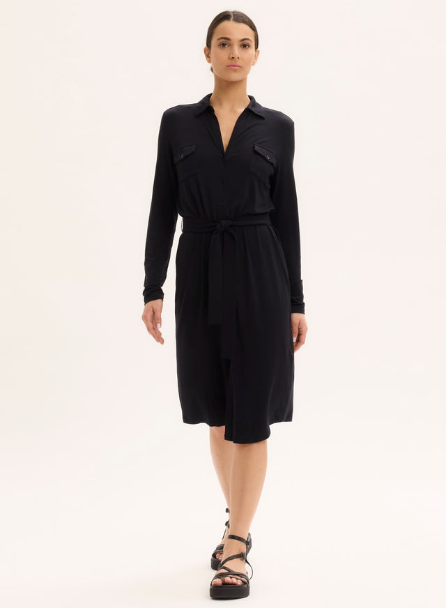 Majestic Filatures Robe Marine Col Chemise Manches Longues En Viscose / Élasthanne Viscose / Élasthanne