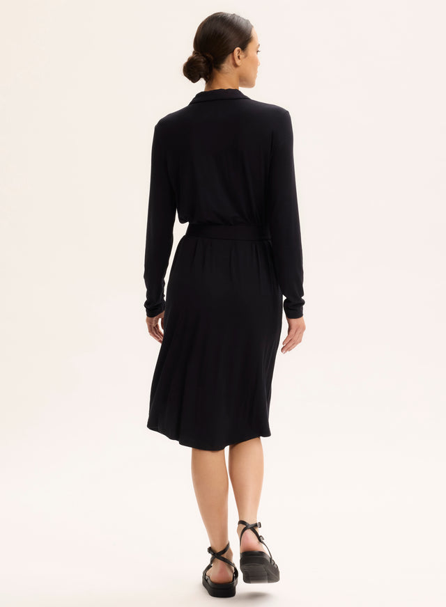 Majestic Filatures Robe Marine Col Chemise Manches Longues En Viscose / Élasthanne Viscose / Élasthanne