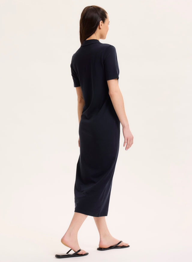 Majestic Filatures Robe Marine Col Polo Manches Courtes En Lyocell / Tencel / Coton Organique Lyocell / Tencel / Coton Organique