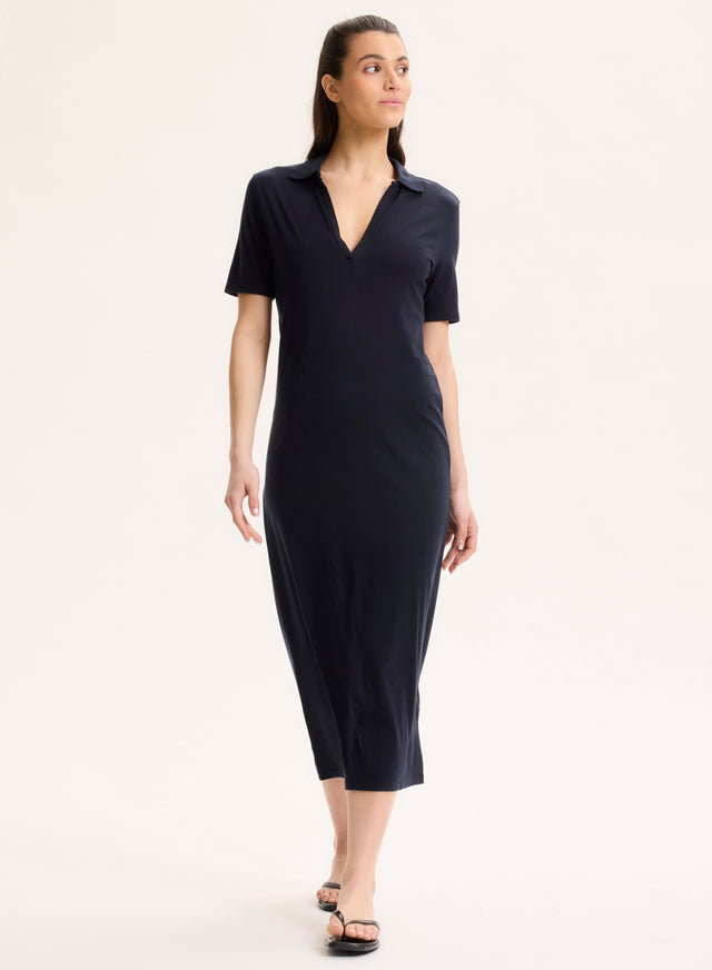 majestic filatures Robe Marine Col Polo Manches Courtes en Lyocell / Tencel / Coton organique Lyocell / Tencel / Coton organique