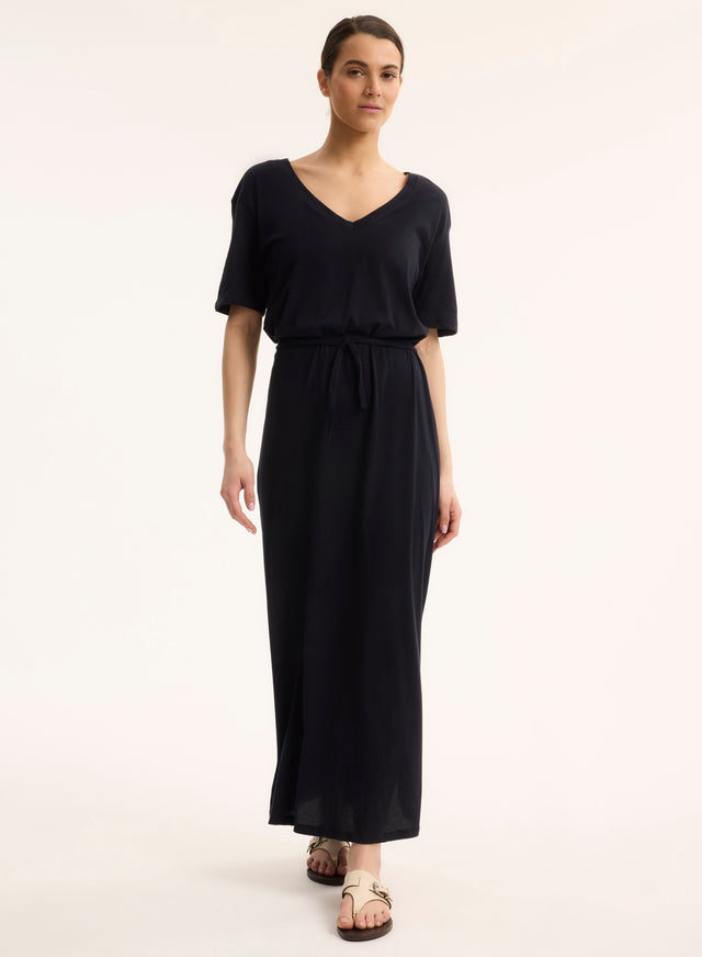 majestic filatures Robe Marine Col V Manches Courtes en Coton organique Coton organique