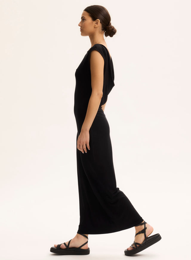 Majestic Filatures Robe Noir Col Bénitier Sans Manches Viscose / Élasthanne