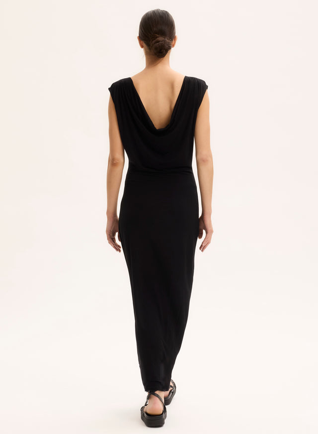 Majestic Filatures Robe Noir Col Bénitier Sans Manches Viscose / Élasthanne