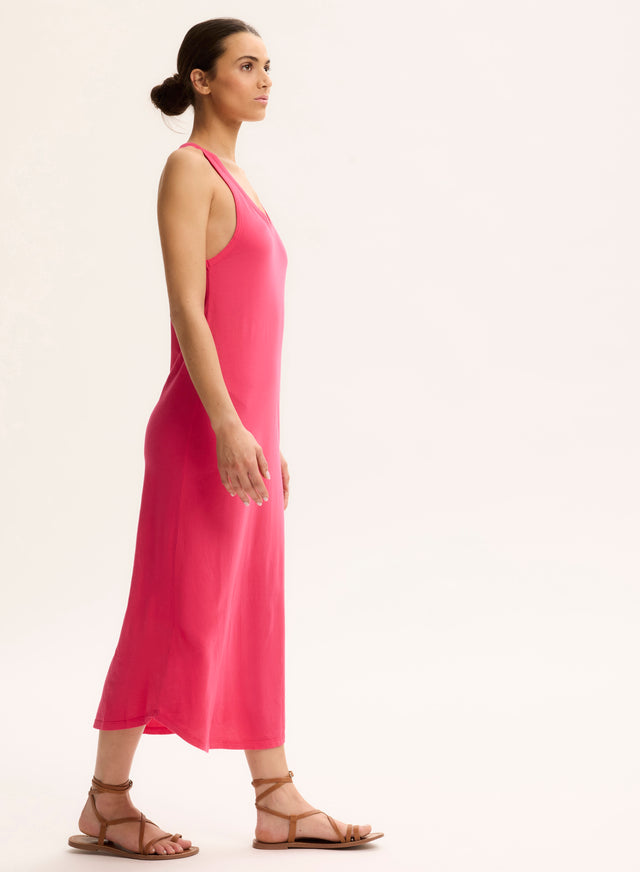 Majestic Filatures Robe Rose Col U Sans Manches En Coton Organique Coton Organique